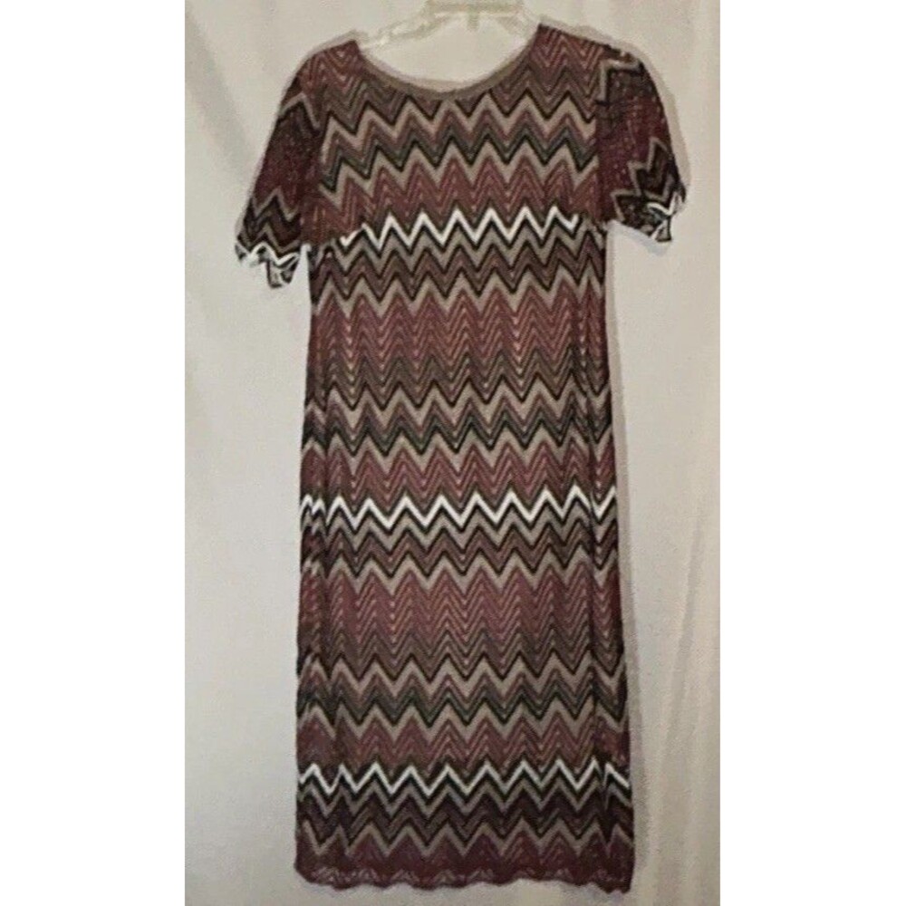 EST 1846 Womens Chevron Shift Dress Size Fall Autumn Colors Mod Geometric